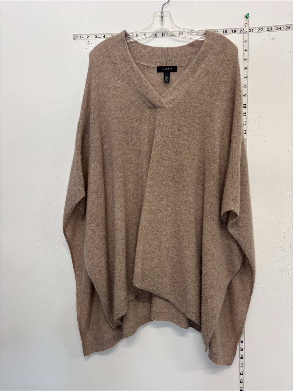 Halogen 100% Cashmere Taupe V-Neck Poncho Sweater